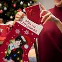 Black Cat Christmas Stocking 18 Inches, Cat Christmas Decor,Cat Stockings Christmas, Cat Lights Xmas Stockings, Hanging Christmas Stockings for Kids, Cat Fireplace Christmas Tree Decorations