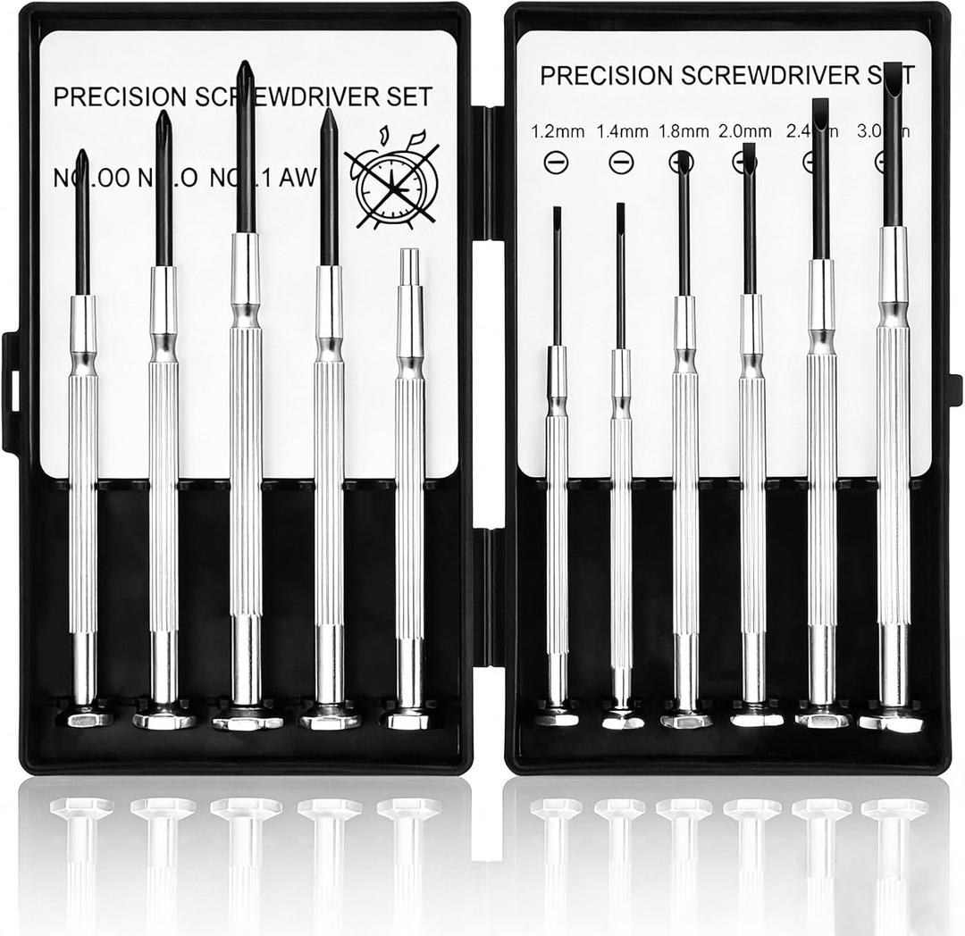 11PCS Small Precision Screwdriver Set, Premium Mini Screw Driver Set Kit, 6 Different Sizes of Flat Head Philips Screwdrivers for Watch, Eyeglasses, Electronics, Repair Box