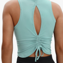 VOOVEEYA Ruched Workout Tops for Women Open Back - Going Out Crop Tops Backless Yoga Tops Tie Back, XL