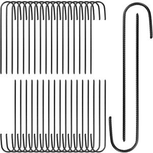 Black Galvanized Rebar Stakes, J Hook Ground Anchors for Trampoline, Fence, Camping Tent, 12 Inch, 36 Pack
