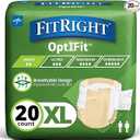 FitRight OptiFit Extra Adult Briefs with Tabs, Unisex, X-Large (56-64 Inches), Moderate Absorbency, Comfortable and Protective, Ideal for Medical Patients, Hospitals, Nursing Homes, Pack of 20