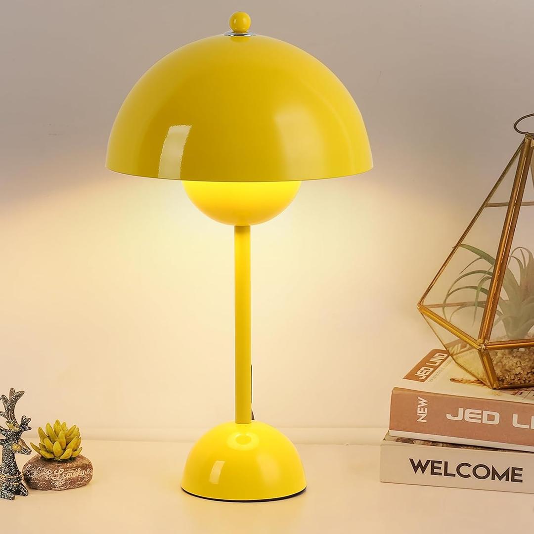 COSYLUX Modern Small Table Lamp for Bedroom, Cute Dome Shade Reflecting Light Reading Lamp for Living Room, Kid's Room, Study, Office, Beside Bedside Nightstand Desk Lamp (Yellow), 