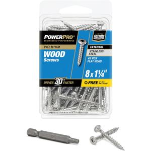 Power Pro Premium 305 Stainless Steel Wood Screws (#8 x 1-1/4") - 45pc (Silver)