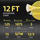 12FT 12 Gauge Heavy Duty Outdoor Extension Cord Waterproof with 3 Outlets Splitter & Lighted End, SJTW 15A 1875W 3 Prong Weatherproof Electric Cable Multi-Plug 3 way Power Cord, ETL Listed for Outside, Yellow