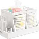 Diaper Caddy Organizer, Changing Table Organizer, Wooden Diaper Organizer for Nursery, Baby Diaper Storage Organizer with Removable Dividers (White, Rectangular Size)