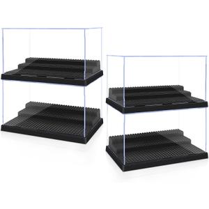 Pokiiulk Display Cases for Minifigures, 4 Mini-Figure Display Boxes Fits for Block Figures, Minifigures Cases with 3 Removable Stands Fits for Lego 95% Minifigs, Characters and People, L, Black
