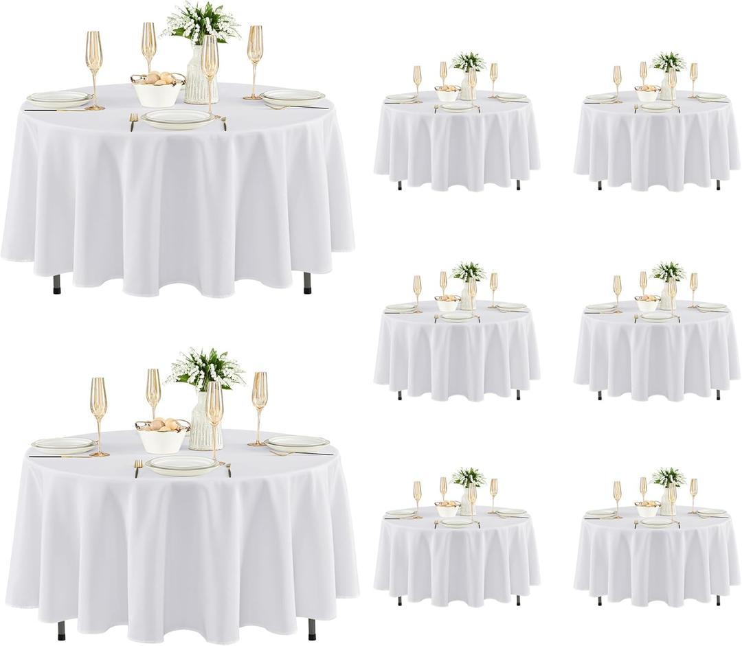 Fitable 8 Pack Round Tablecloths: Stain Resistant Wrinkle Free Circle Table Clothes, Washable Reusable Polyester Table Covers for Wedding Party Birthday Banquet Reception(White, 84 Inch) (84 inch Round,8 Pack)