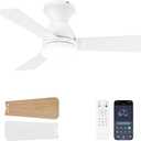 Ceiling Fans with Lights and Remote, 36 Inch Ceiling Fan with Light, Low Profile, Reversible, Dimmable LED, Flush Mount, Quiet, DC Motor, White Ceiling Fan for Bedroom, Kitchen, Office