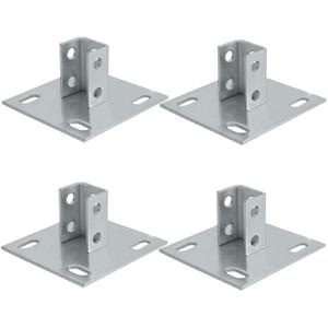 4Pcs Post Bases Strut Post Base Single Channel - Heavy Duty Galvanized Zinc Plated Square for Single Channel Fence Post Base - Side Orientation - 6-inch x 6-inch Base (4), Silvery