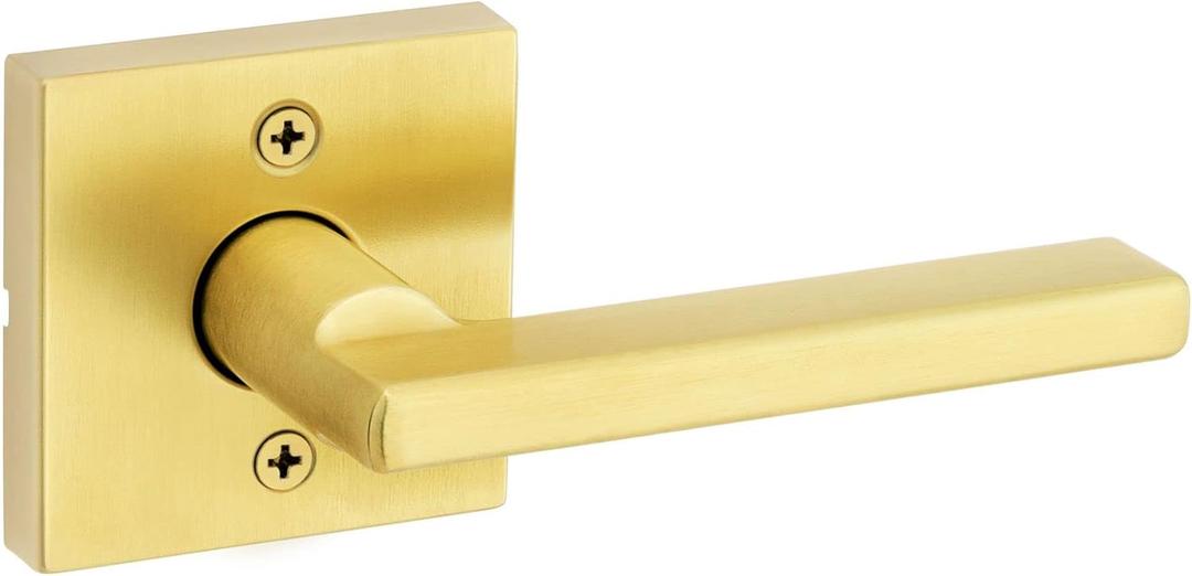 Kwikset Halifax Dummy Door Handle, Single Sided Lever for Closets, French Double Doors, and Pantry, Satin Brass Non-Turning Reversible Interior Push/Pull Lever, with Microban Protection, Square Rose