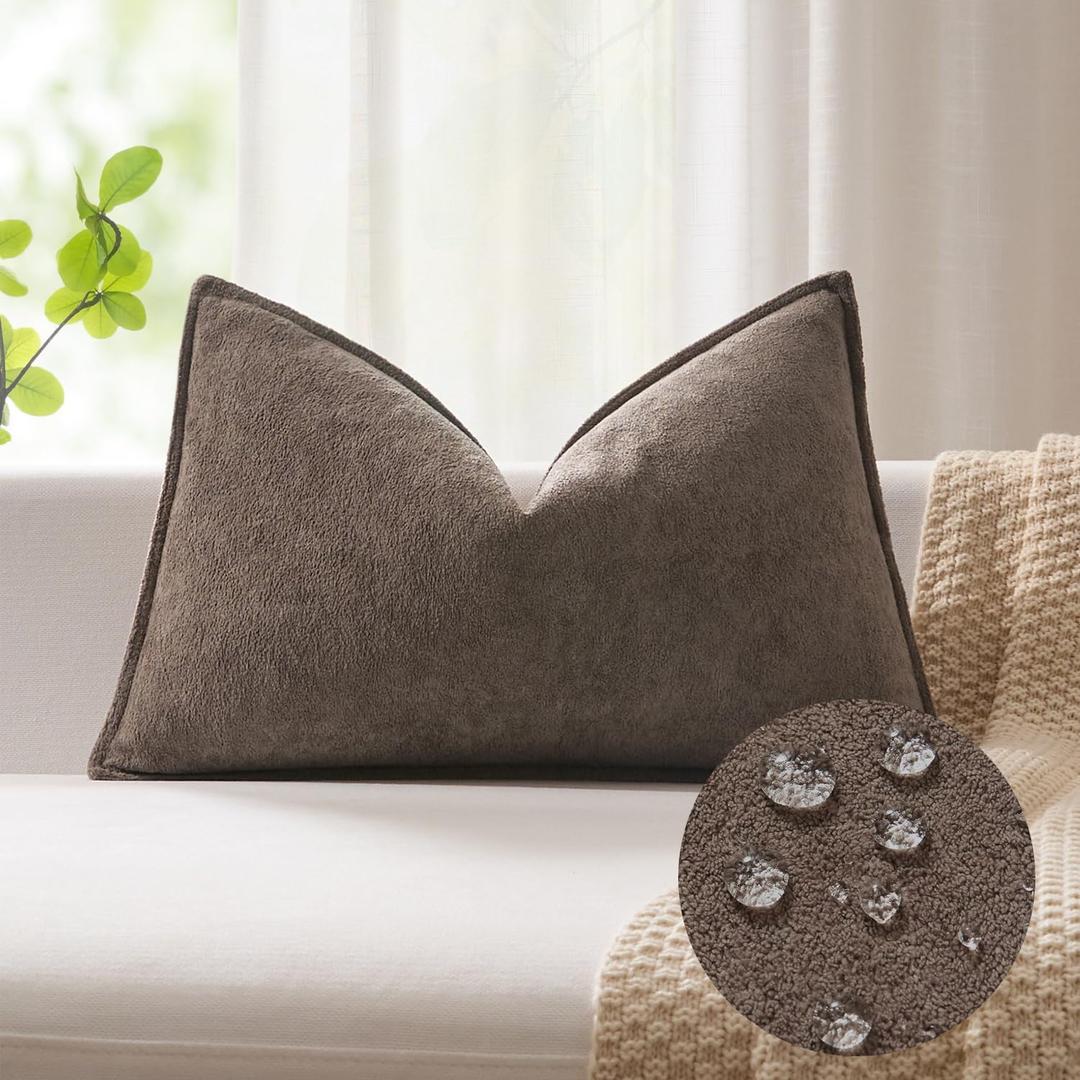 Kevin Textile 14x24 Inch Lumbar Pillow Cover 1 Pack Soft Boucle Textured Decorative Waterproof Rectangle Cushion Elegant Accent Pillow for Couch Sofa Chair Bed Home Decor Indoor Outdoor, Coco Brown