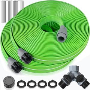 LAVEVE Heavy Duty Sprinkler Soaker Hose 50 FT, Flat Garden Hose with Holes, Efficient Flexible Irrigation Hose for Yard, Lawn and Garden, Includes Stakes (25FT x 2Pack)