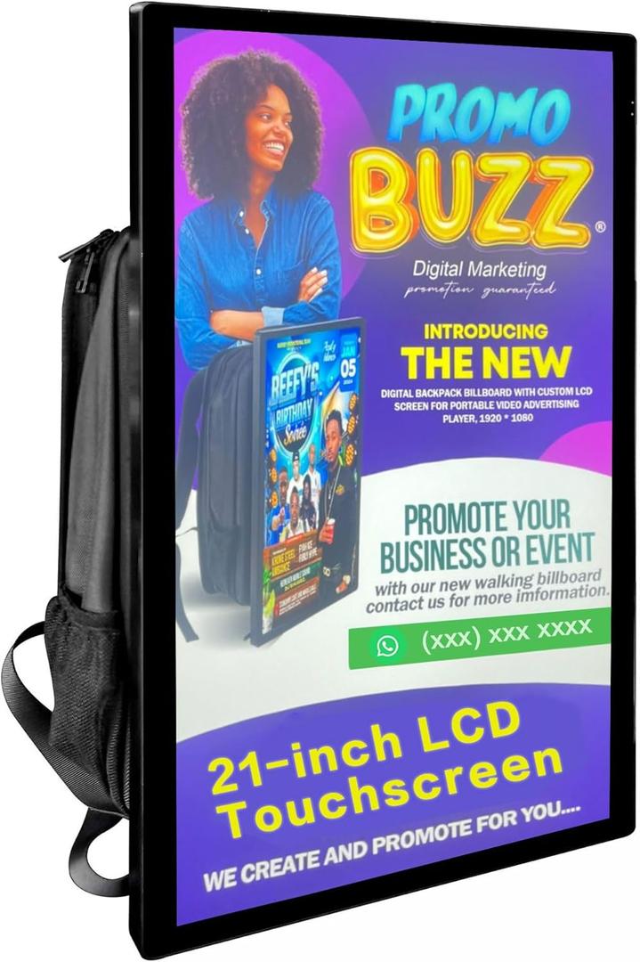 21-inch LCD Video Advertising Backpack,1920 * 1080 Resolution Ratio, Human Walking Backpack Digital Billboard (Mobile Version+Touch Screen) (Mobile Version+Touch Screen)