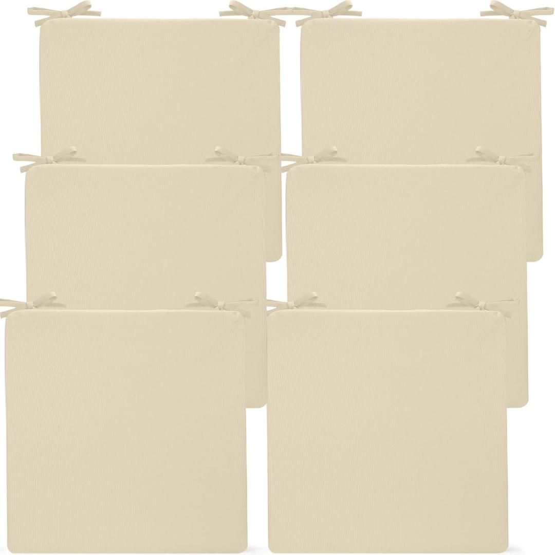 Preboun 6 Pack Outdoor Chair Cushions 19" x 19" x 3" Patio Waterproof Fade Resistant Seat Cushions with Ties Replacement Chair Pads for Patio Furniture Garden Sofa Couch (Beige)