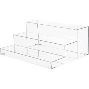 3-Tiers Assembled Back Bar Bottle Rack Display, Clear Acrylic Stand Riser 15x6x12 inches