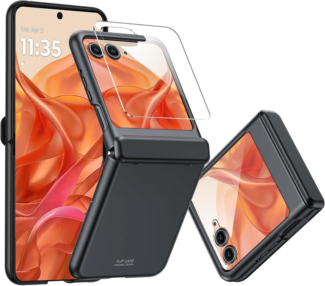 CENMASO for Motorola Razr 2025 Case/Razr 2024 Case with Hinge Protection & Built-in Screen Protector, Slim Full-Body Rugged Anti-Scratch Shockproof Protection Phone Case for Moto Razr 2025/2024-Black