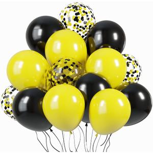 KBZVNAF Black and Yellow Latex Balloons - 60 Pack 12 inch Yellow Black Confetti Party Balloons for Birthday, Baby Shower, Sunflower Bee Party Decorations