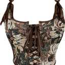 KorhLeoh Renaissance Corset Top for Women - Vintage Floral Bustier Lingerie Bodyshaper (Large, Black - Style 1)