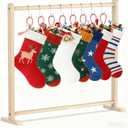 Wooden Christmas Stocking Holder Stand, 8 Hooks Wood Xmas Stocking Hanger Floor Stands, 101x26x88Cm/39 * 10 * 34Inch