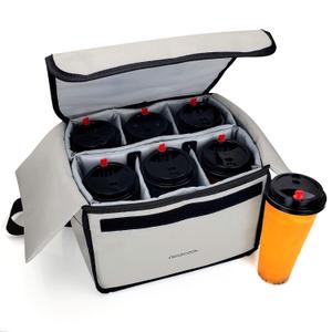 Insulated Drink Carrier - Keep Drink Cold & Food Hot, Reusable Caddy with Dividers & Clear Pocket