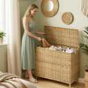 SONGMICS 4-Section Laundry Hamper with Lid, 55.4 Gal (210L) PE Rattan Laundry Basket with Removable Washable Liners, for Bedroom & Living Room, Goose Yellow ULCB224YE01
