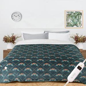 Marquess Green Full Size Geometric Printed Plush Sherpa Flannel Heated Throw Blanket with 10 Heat Settings Safety 8 Hours Auto-Off Dual Controllers