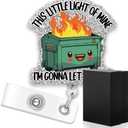 ERHACHAIJIA This Little Light of Mine I'm Gonna Let It Shine Retractable Glitter Badge Reel with Clip, Funny Dumpster Fire Gifts for ER Nurse Doctor MA, New Nurse Graduation Gifts, Nurse Week Gifts