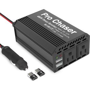 Pro Chaser 400W Car Power Inverter 12V DC to 110V AC Car Truck RV Inverter 6.2A Dual USB Charging Ports for Road Trips (USB C Adaptors Included) (Black)