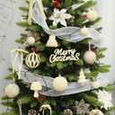 38Pcs Velvet Christmas Ornaments Set, Cream White Flocked Christmas Ornaments for Xmas Tree Decorations Shatterproof Plastic Hanging Balls Assorted Indoor Home Party Holiday Wedding Decor