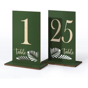 Wooden Table Numbers 1-25,3.2x5.8 Inch Double Sided Rustic Olive Green Wedding Table Number Signs with Wooden Base,Wedding Centerpieces for Banquet Restaurant Party Decor(Olive Green, 1-25)