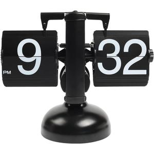 mooas Flip Desk Clock (Black), Retro Vintage Design Auto Flip Desk/Table Clock Large Number Battery Powered Internal Gear Operated Home Dcor Ideal for Home Office School Hotel Caf