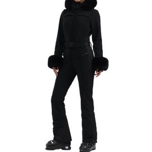 GSOU SNOW Womens Ski Suit One Piece Snowsuit Snowboard Jacket Slim Snow Jumpsuit Faux Fur Ski Outfit Waterproof, S
