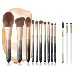 Natural Hair Makeup Brush Set Professional, Sable Makeup Brushes Set + Angled Eyebrow Brush & Fine Angled Eyeliner Brush & Eyelash Brush Set