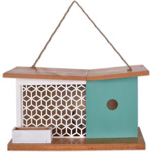 Sunset Vista Designs 93788 for The Birds-Mid-Century Modern Wooden Birdhouse, White Lattice 13" x 5.9" x 7.1"