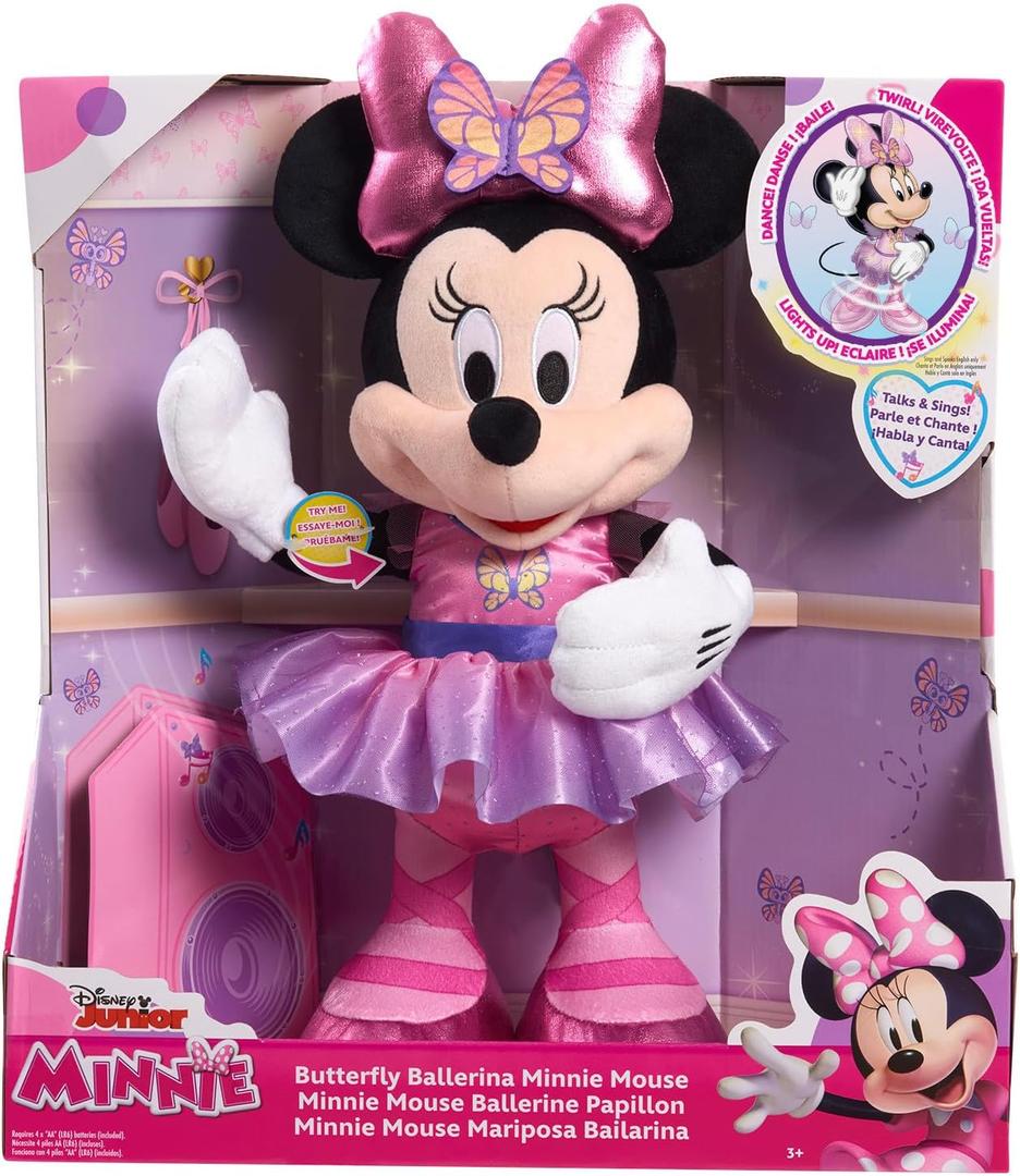 Just Play Minnie Disney Junior Mouse Sing and Dance Butterfly Ballerina Lights and Sounds Plush, Sings Just Like a Butterfly, Kids Toys for Ages 3 Up
