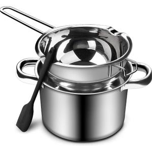 1QT Double Boiler Chocolate & Candy Melting Pot - 304 Stainless Steel, Soap, Wax - Silicone Spatula Included (1000ml+2200ml)