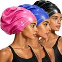 3 Pack Extra Large Swim Caps for Braids and Dreads Locs Long Hair Black Women Men Swimming Silicone Waterproof Pool