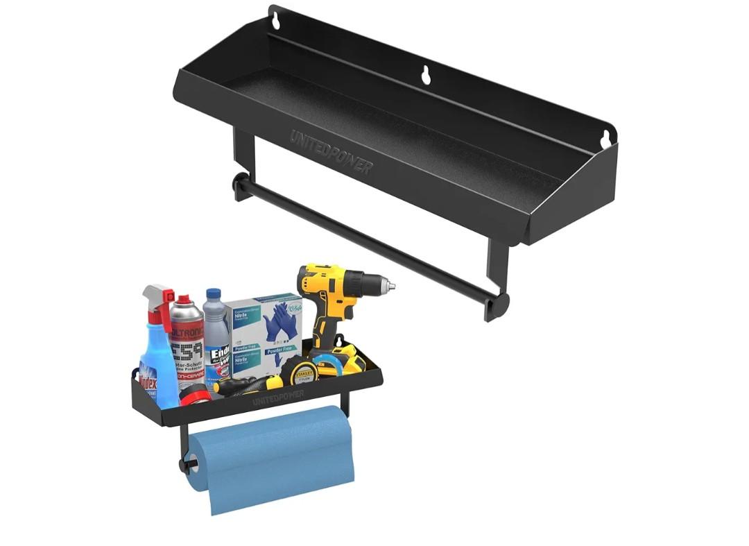 UNITEDPOWER Hand Tool Tray with Paper Holder, 2-in-1 Wall Mount Hardware Small Tools Rack, Storage Organizer for Workshop, Shed, Garage, Holds 40 lbs