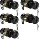 Haidms 5 Pack Matte Black Door Knobs with Lock and Key, Keyed Alike Keyed Entry Door Knobs Exterior, Black Doorknobs for Bedroom