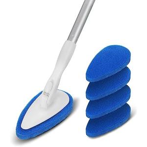 Qaestfy Shower Bathtub Tub Tile Scrubber Cleaning Brush with 51'' Handle, 5 Non-Scratch Scouring Pads, Adjustable Long Handled Scrub Brush for Cleaning Shower Bathroom Vessel Sinks Toilet Wall Floor