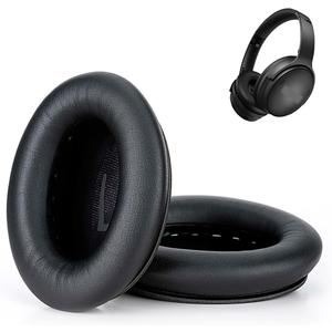 Replacement Ear Pads Cushions for Bose QuietComfort (QC) 45 35 35ii Noise Canceling Headphones, Ear-Muff Ear-Cup with Soft Leather and Comfort Memory Foam, Added Thickness (Black)