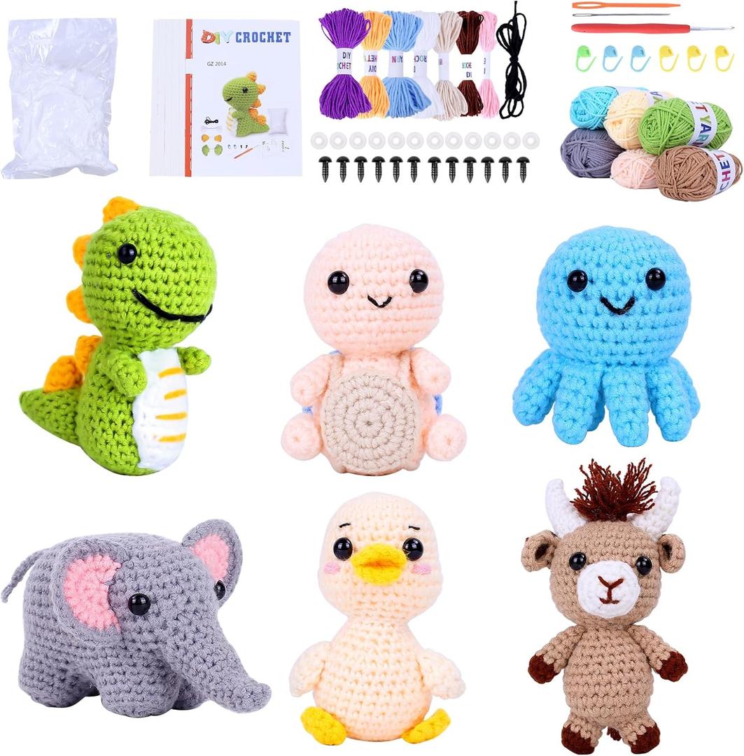 BOLDNOVA Beginners Crochet KitCrochet Animal Kit for Beginners Kids, Adults, Craft Knitting Crocheting Kits with Step-by-Step Video Tutorials (Grey)