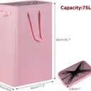 efluky Slim Laundry Basket, Narrow Laundry Hamper with Handles, Collapsible Dirty Clothes Hamper, Tall Laundry Bin for Laundry Room, Dorm and Bedroom, 19.8 Gallon (75L) Pink