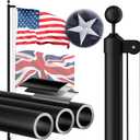 Heavy Duty Flag Pole, 25 FT 12 Gauge Extra Thick Aluminum Flagpole Kit with 5x3 Nylon Embroidered Flag for Outside House In Ground, 100MPH Wind Tested