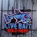 Neon Signs Beer Bar Bedroom Live Bait Sold Here Glass Neon Signs for Office Hotel Pub Cafe Party Man Cave Neon Light Art Wall Lights 24 X 20 Inches