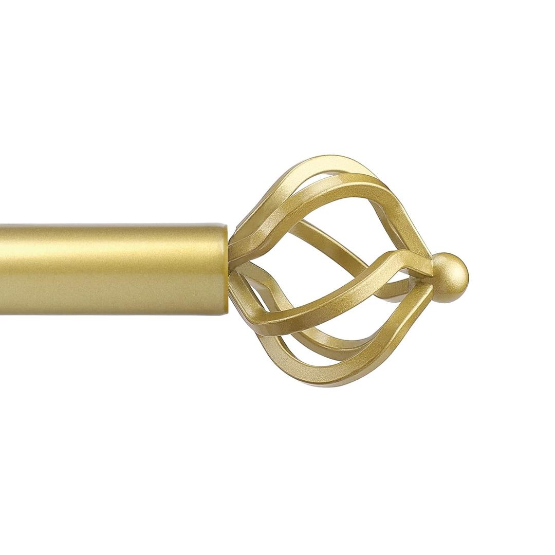 Window Curtain Rod 1" Diameter, Gold Curtain Rod with Twisted Cage Finials, 22-42" Adjustable Rods, 1 Pack