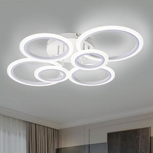 Vikaey Modern LED Flush Mount Ceiling Light, 6 Rings White Close to Ceiling Light Fixtures, Living Room Lighting Fixture Ceiling Lamp for Kitchen, Bedroom, Laundry Room, 4000K Not Dimmable