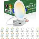 zouzai 24 Pack 6 Inch Ultra-Thin LED Recessed Ceiling Light with Junction Box 5CCT Adjustable Dimmable Can-Killer Downlight - ETL and Energy Star Certified (24 Pack,5CCT, 6 Inch)