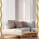24"x36" Gold Rectangle Wavy Mirror, Irregular Shaped Mirror Large Scalloped Decorative Wall Mirror for Living Room Bathroom Bedroom Entryway (36"L x 24"W)