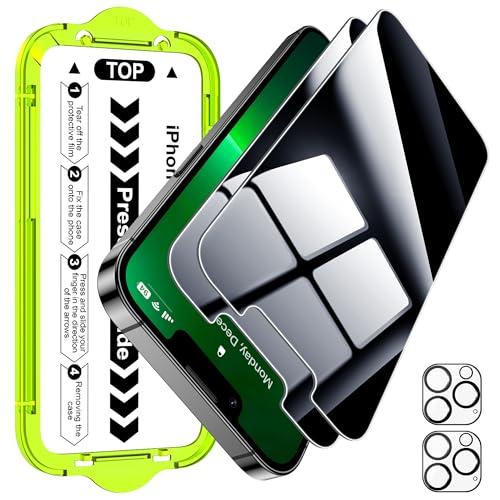 Esanik [2+2 Pack for iPhone 13 Pro Max Privacy Screen Protector – Anti-Spy Tempered Glass & Camera Lens Cover, Military-Grade 9H Hardness, Anti-Scratch, Flawless Fit Tray